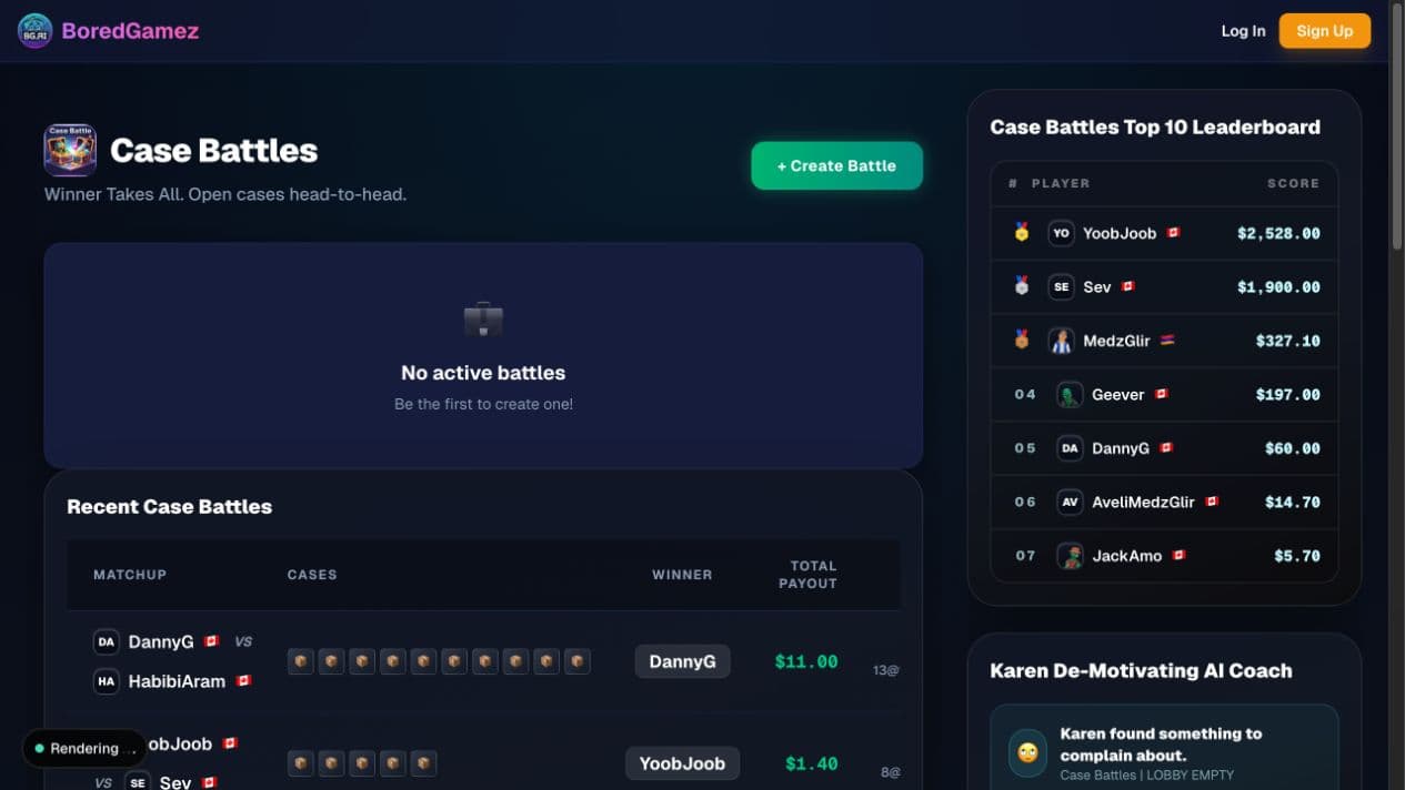 BoredGamez Case Battles lobby with case and player-count controls